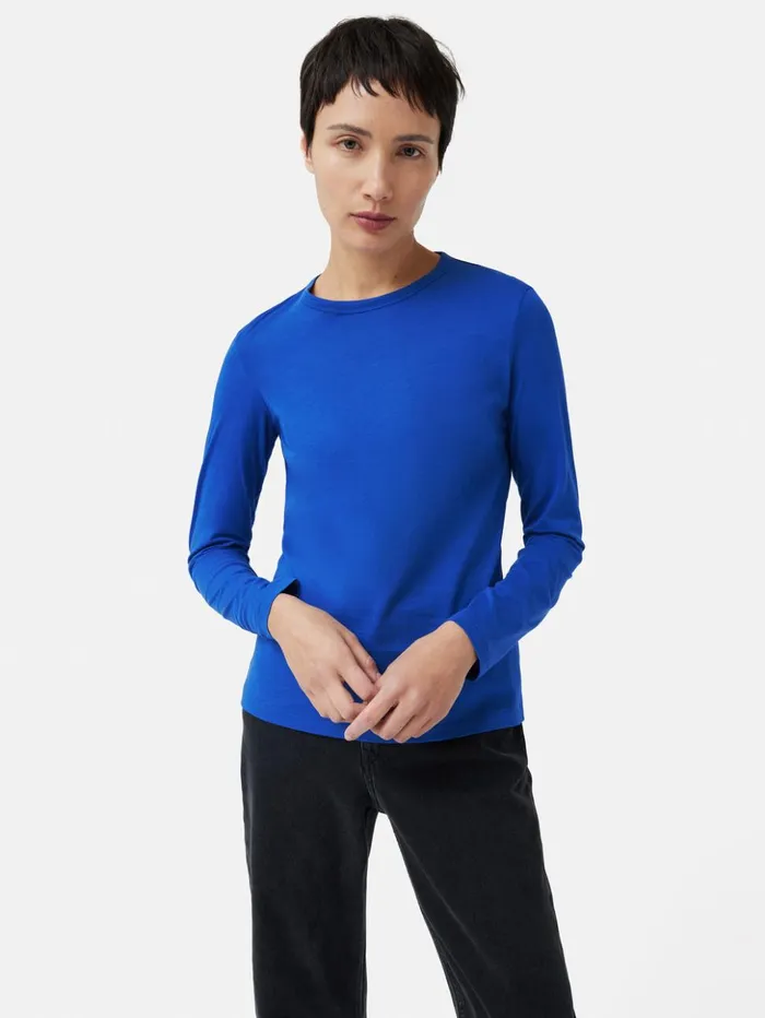 Jigsaw Supima Cotton Long Sleeve Tee Blue Women Shirts and Tops