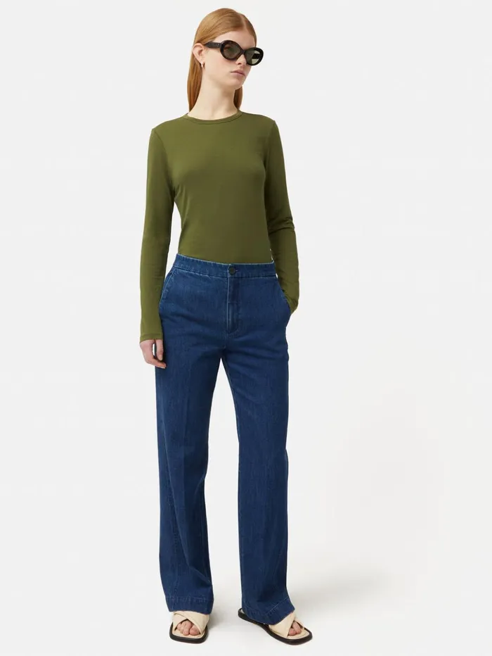 Jigsaw Supima Cotton Long Sleeve Tee Khaki Women Shirts and Tops