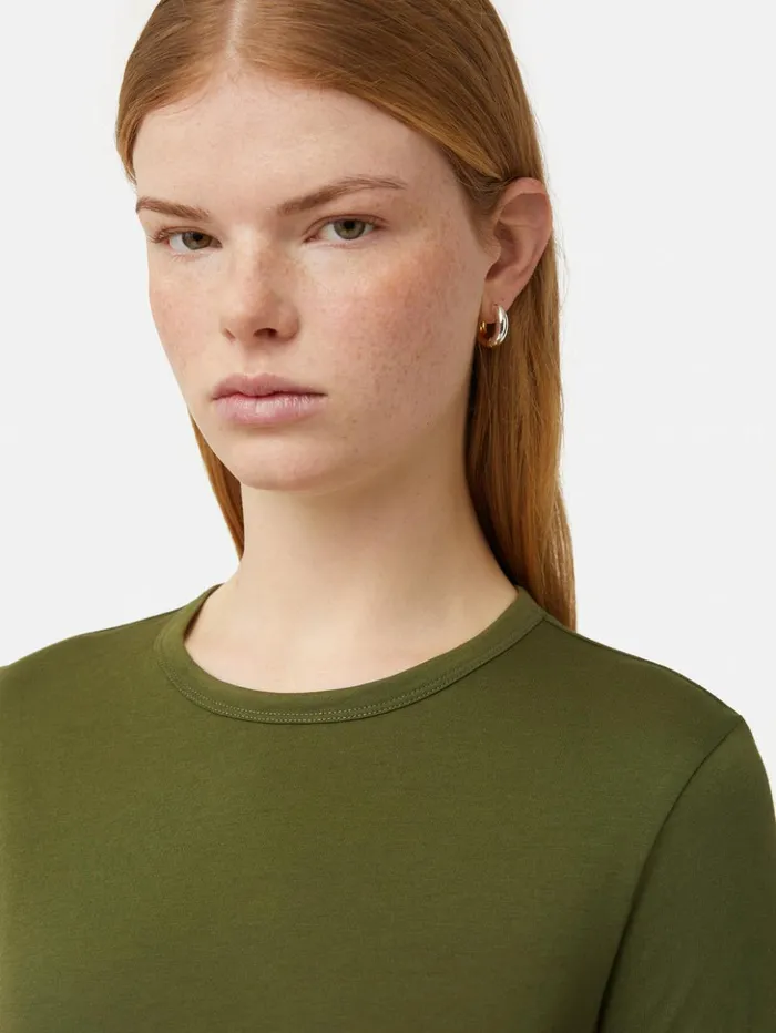 Jigsaw Supima Cotton Long Sleeve Tee Khaki Women Shirts and Tops