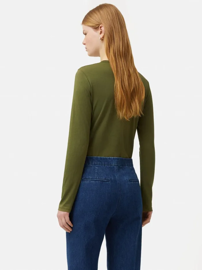 Jigsaw Supima Cotton Long Sleeve Tee Khaki Women Shirts and Tops