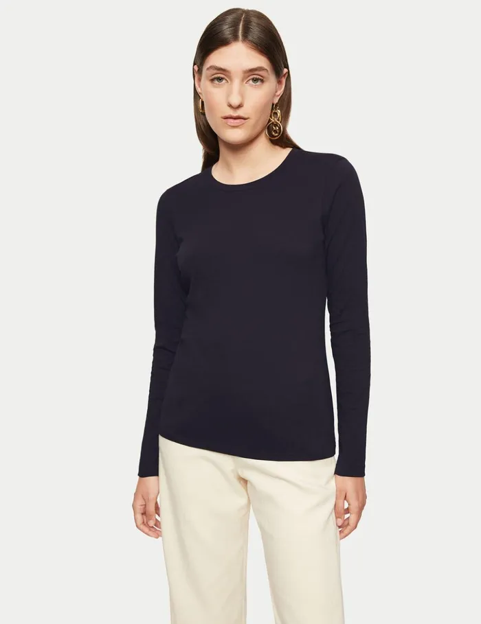 Jigsaw Supima Cotton Long Sleeve Tee Navy Women Shirts and Tops