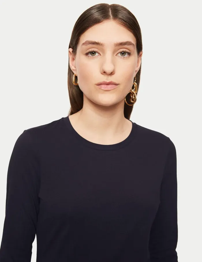 Jigsaw Supima Cotton Long Sleeve Tee Navy Women Shirts and Tops