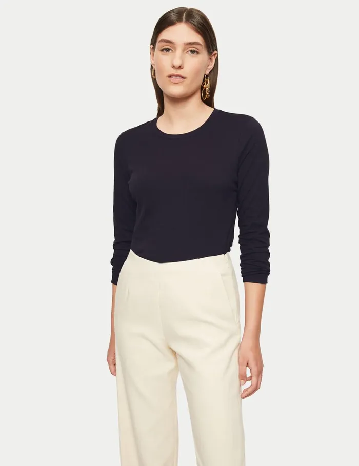 Jigsaw Supima Cotton Long Sleeve Tee Navy Women Shirts and Tops