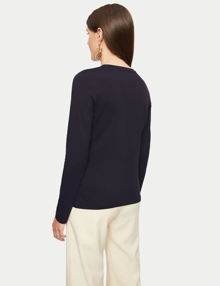 Jigsaw Supima Cotton Long Sleeve Tee Navy Women Shirts and Tops