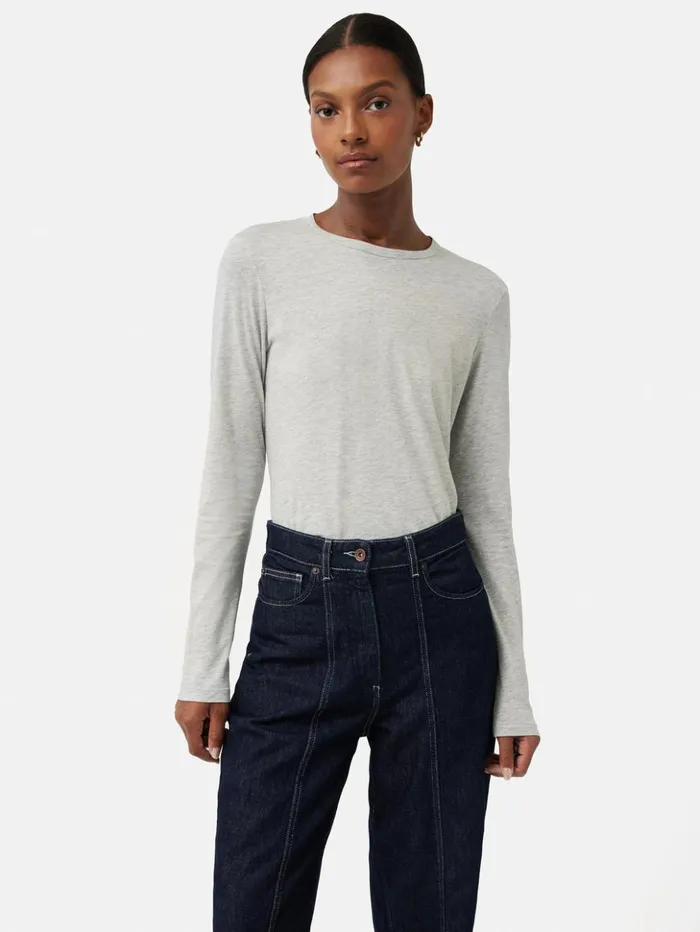 Jigsaw Supima Cotton Long Sleeve Tee Pale Grey Mel Women Shirts and Tops