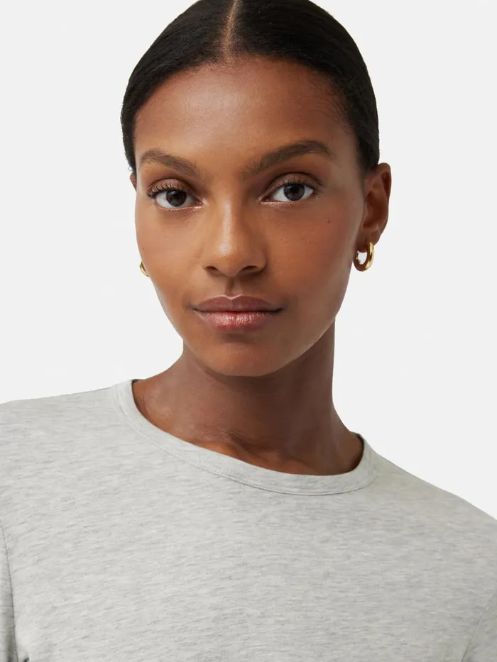 Jigsaw Supima Cotton Long Sleeve Tee Pale Grey Mel Women Shirts and Tops