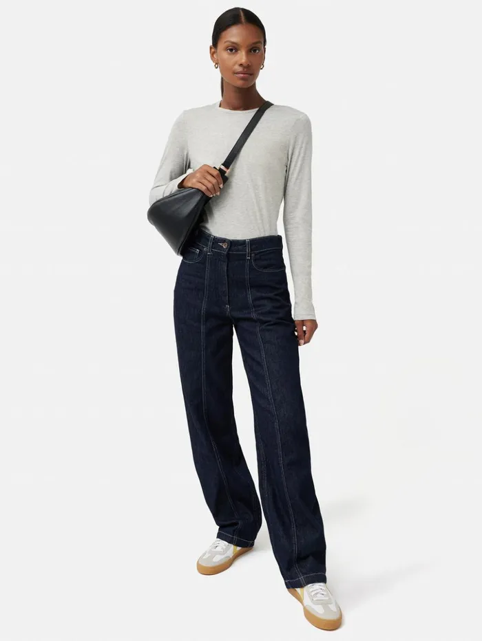 Jigsaw Supima Cotton Long Sleeve Tee Pale Grey Mel Women Shirts and Tops