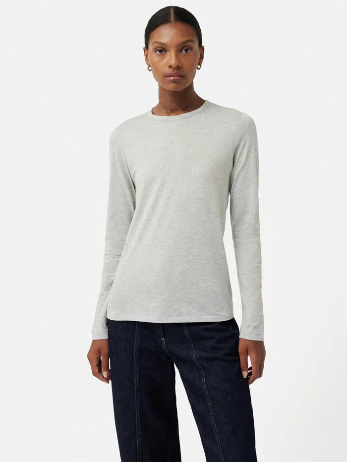 Jigsaw Supima Cotton Long Sleeve Tee Pale Grey Mel Women Shirts and Tops