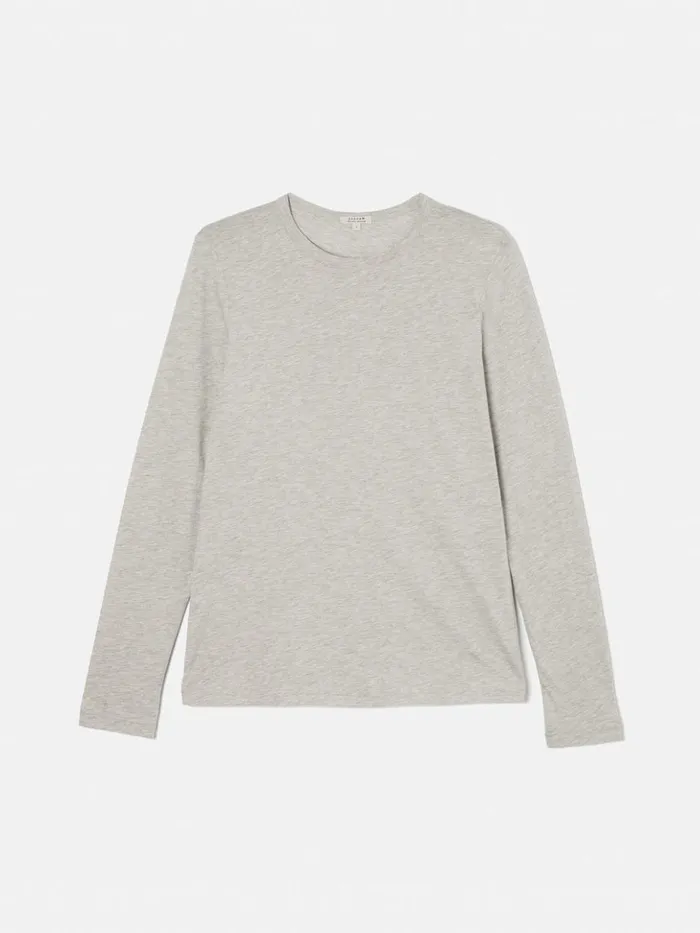 Jigsaw Supima Cotton Long Sleeve Tee Pale Grey Mel Women Shirts and Tops