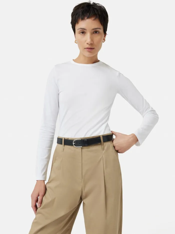 Jigsaw Supima Cotton Long Sleeve Tee White Women Shirts and Tops