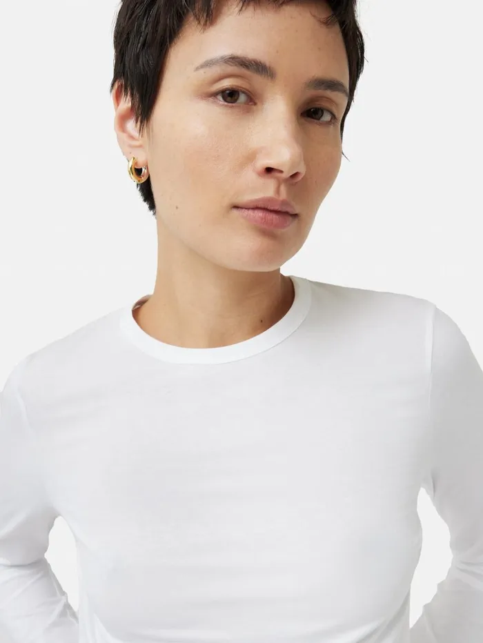 Jigsaw Supima Cotton Long Sleeve Tee White Women Shirts and Tops