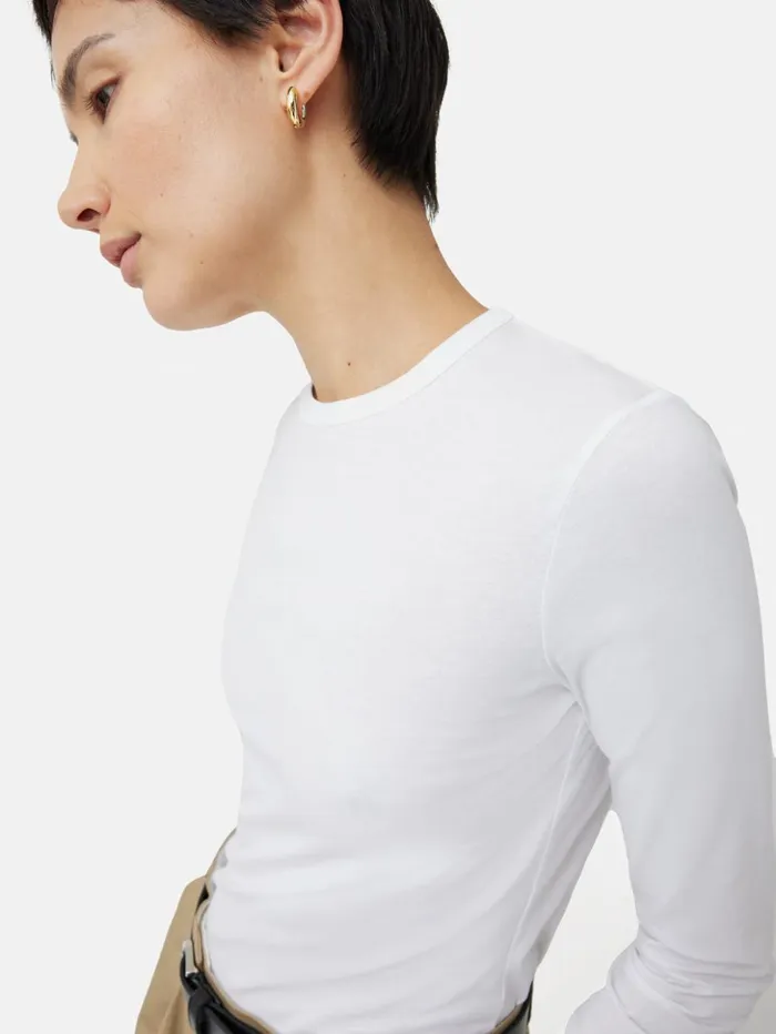 Jigsaw Supima Cotton Long Sleeve Tee White Women Shirts and Tops