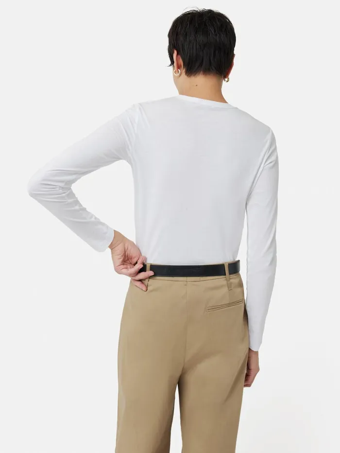 Jigsaw Supima Cotton Long Sleeve Tee White Women Shirts and Tops