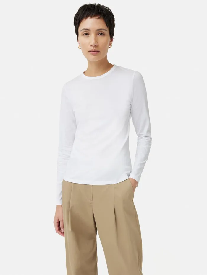 Jigsaw Supima Cotton Long Sleeve Tee White Women Shirts and Tops