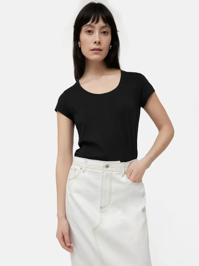 Jigsaw Supima Cotton Scoop Neck Tee Black Women Shirts and Tops