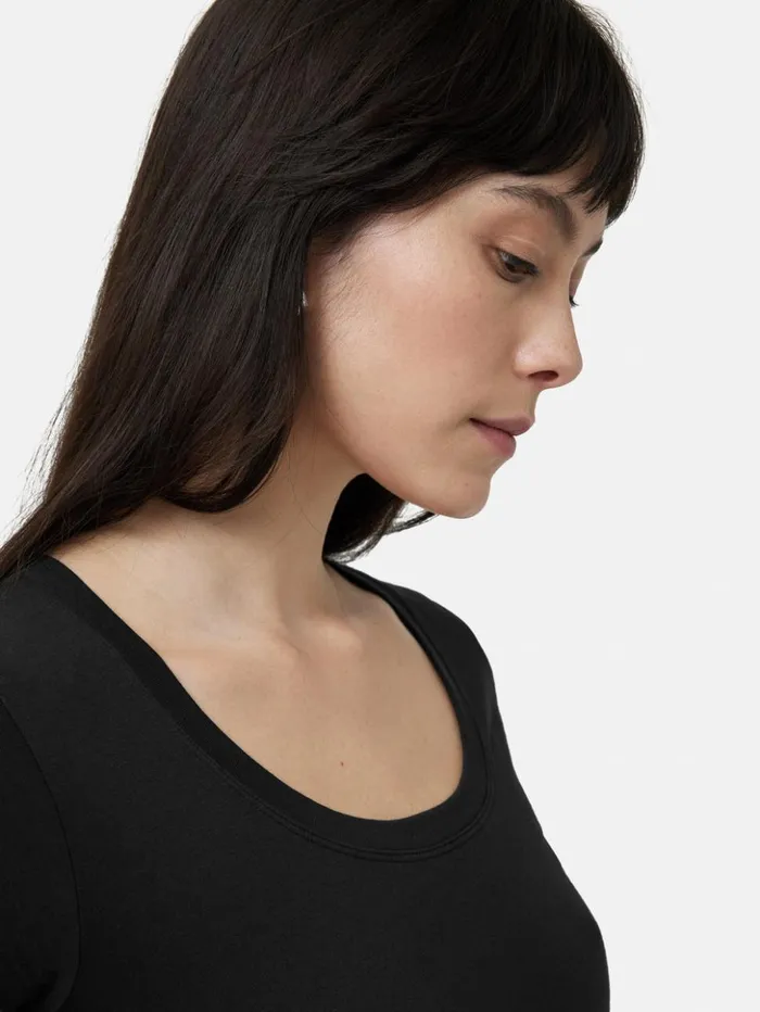 Jigsaw Supima Cotton Scoop Neck Tee Black Women Shirts and Tops