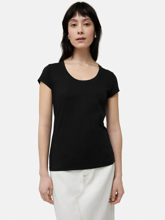 Jigsaw Supima Cotton Scoop Neck Tee Black Women Shirts and Tops
