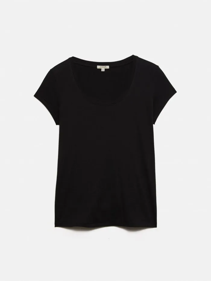 Jigsaw Supima Cotton Scoop Neck Tee Black Women Shirts and Tops
