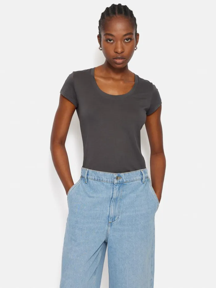 Jigsaw Supima Cotton Scoop Neck Tee Carbon Women Shirts and Tops