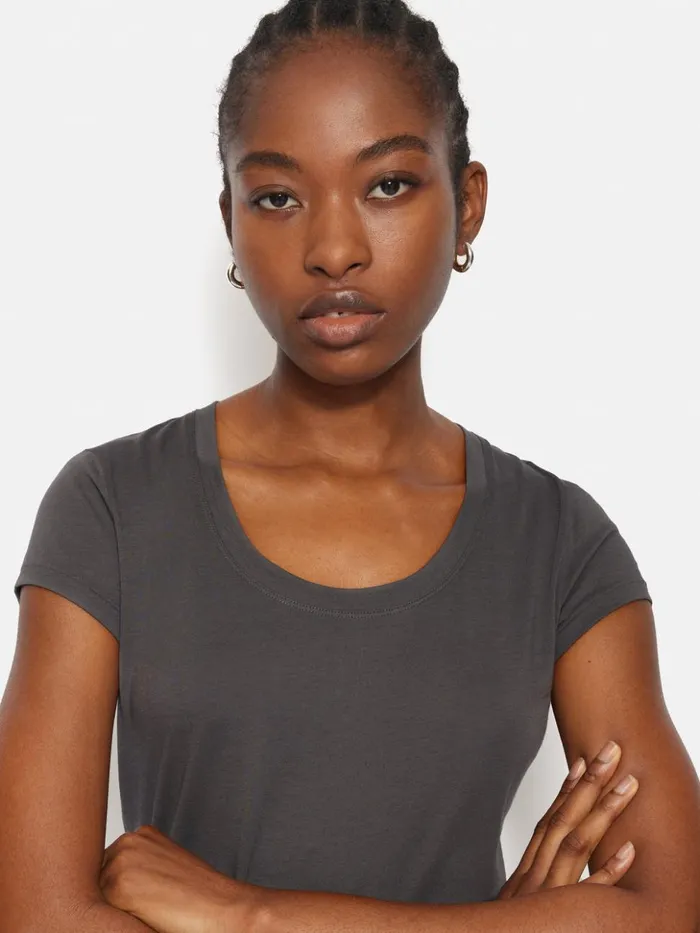 Jigsaw Supima Cotton Scoop Neck Tee Carbon Women Shirts and Tops