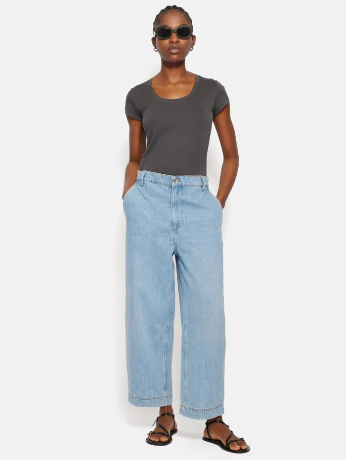 Jigsaw Supima Cotton Scoop Neck Tee Carbon Women Shirts and Tops