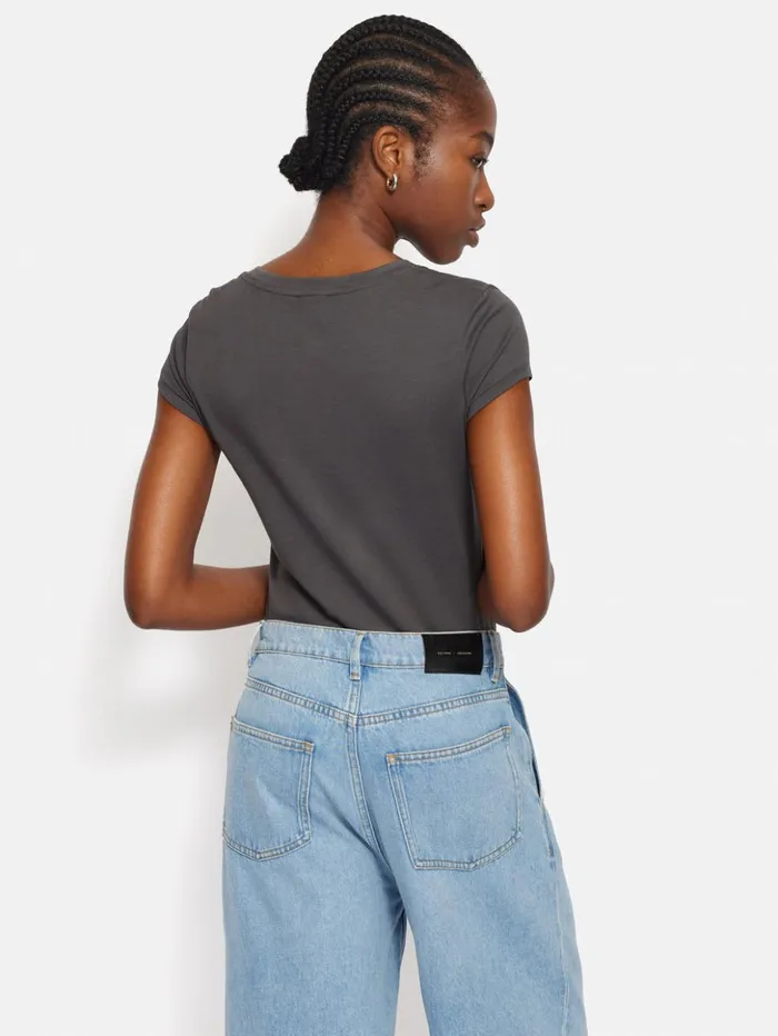 Jigsaw Supima Cotton Scoop Neck Tee Carbon Women Shirts and Tops