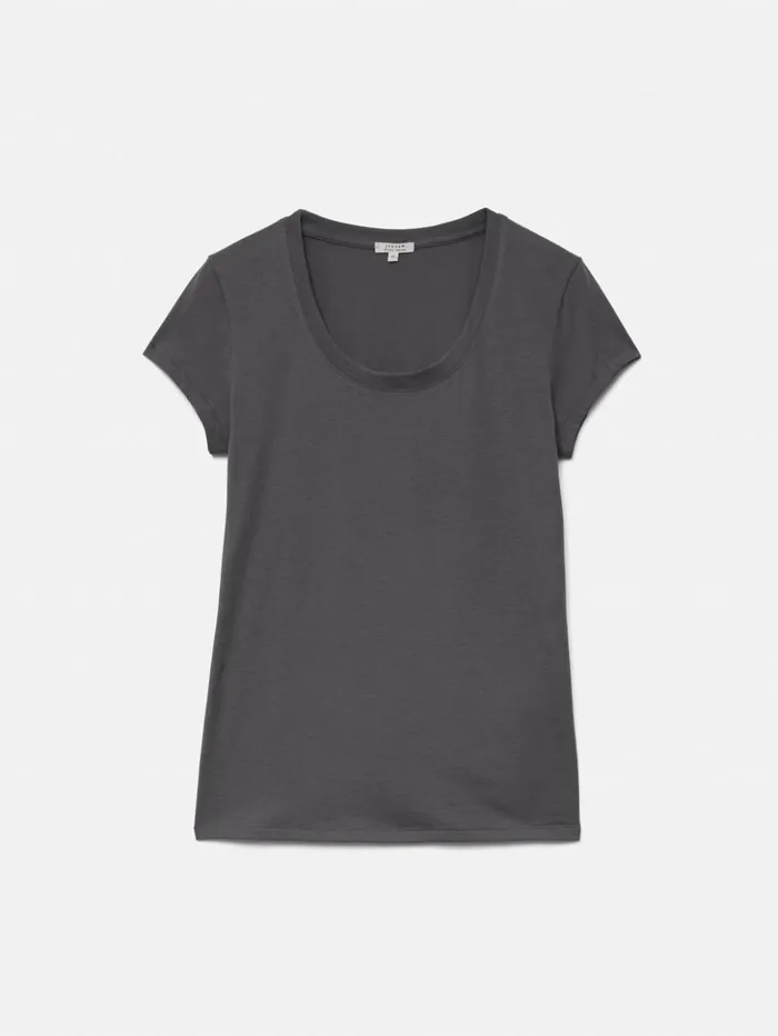 Jigsaw Supima Cotton Scoop Neck Tee Carbon Women Shirts and Tops