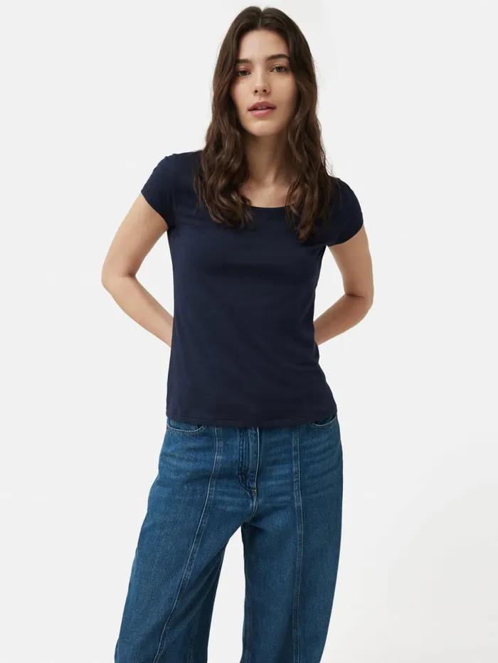 Jigsaw Supima Cotton Scoop Neck Tee Navy Women Shirts and Tops