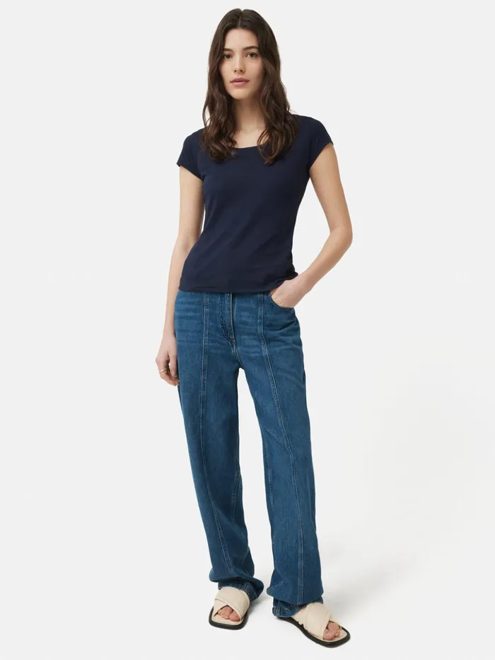 Jigsaw Supima Cotton Scoop Neck Tee Navy Women Shirts and Tops