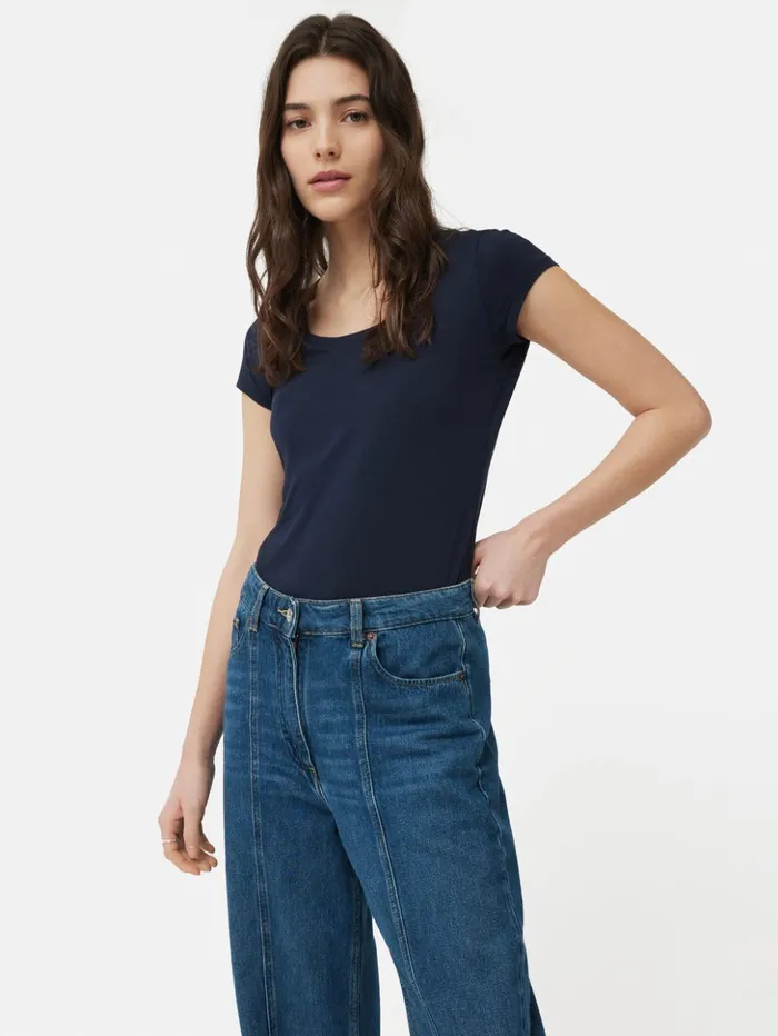 Jigsaw Supima Cotton Scoop Neck Tee Navy Women Shirts and Tops