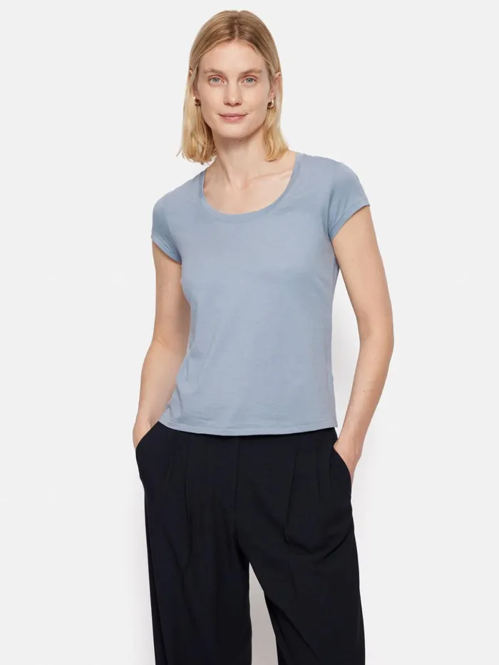 Jigsaw Supima Cotton Scoop Neck Tee Pale Blue Women Shirts and Tops