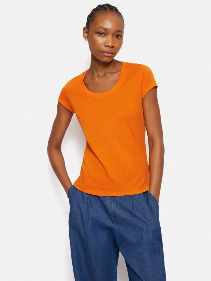 Jigsaw Supima Cotton Scoop Neck Tee Pop Orange Women Shirts and Tops