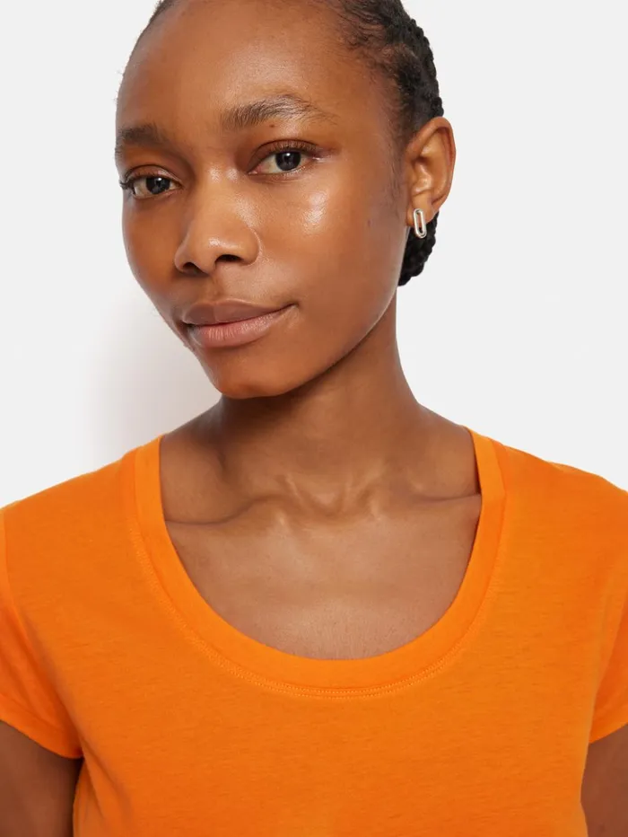 Jigsaw Supima Cotton Scoop Neck Tee Pop Orange Women Shirts and Tops
