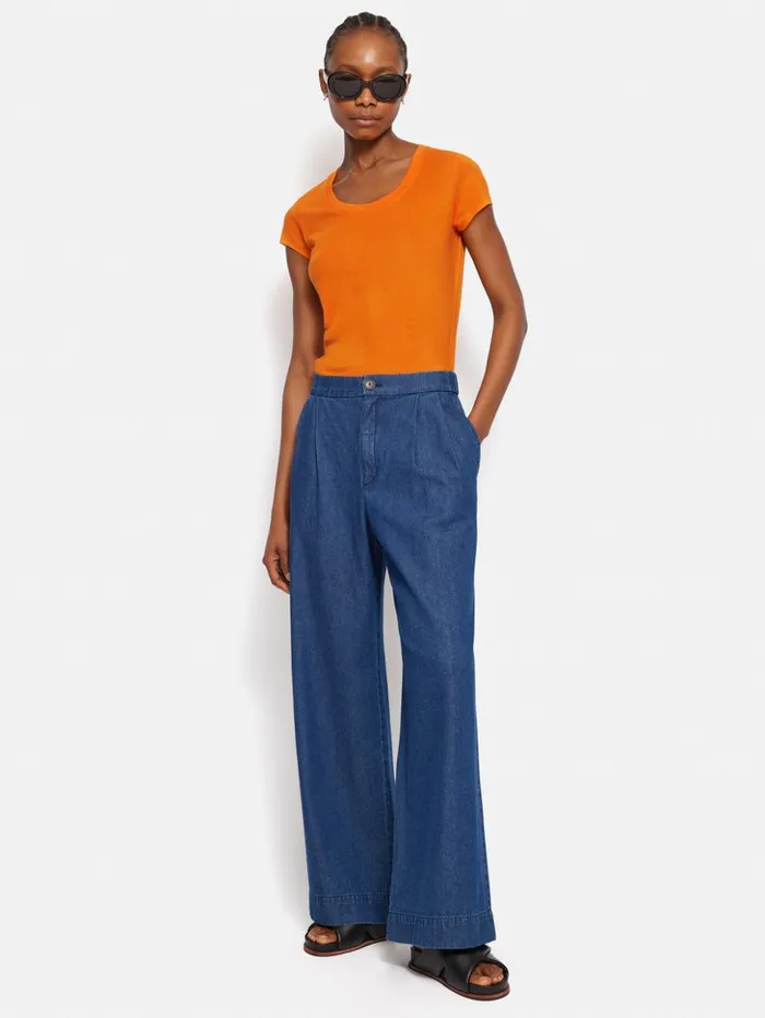 Jigsaw Supima Cotton Scoop Neck Tee Pop Orange Women Shirts and Tops