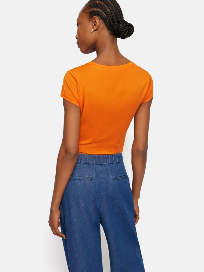 Jigsaw Supima Cotton Scoop Neck Tee Pop Orange Women Shirts and Tops