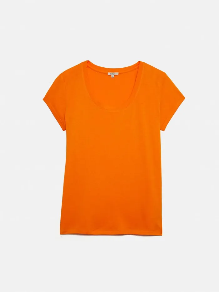 Jigsaw Supima Cotton Scoop Neck Tee Pop Orange Women Shirts and Tops