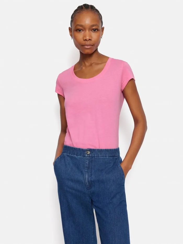 Jigsaw Supima Cotton Scoop Neck Tee Pop Pink Women Shirts and Tops