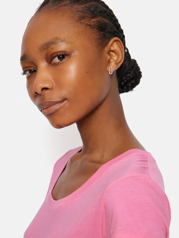 Jigsaw Supima Cotton Scoop Neck Tee Pop Pink Women Shirts and Tops