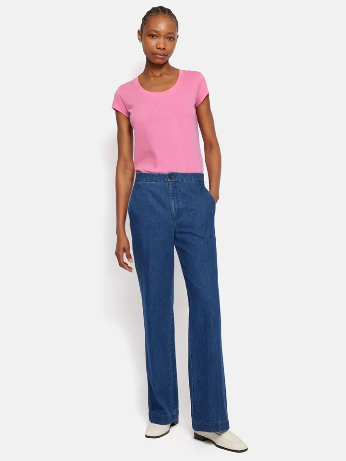 Jigsaw Supima Cotton Scoop Neck Tee Pop Pink Women Shirts and Tops