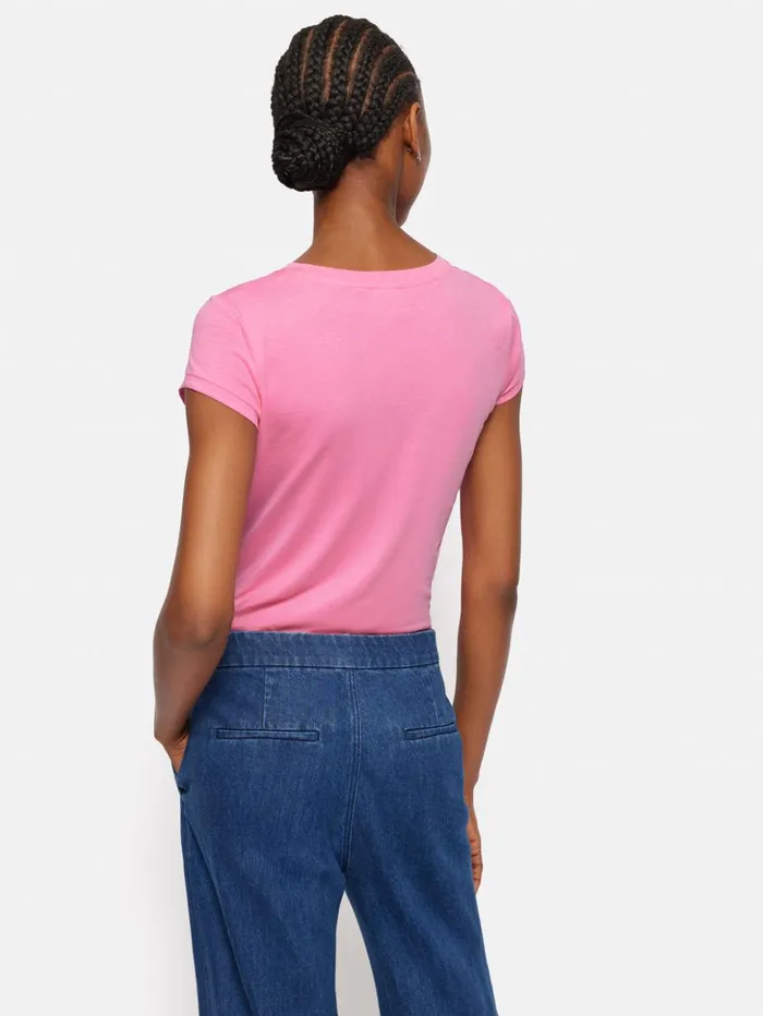 Jigsaw Supima Cotton Scoop Neck Tee Pop Pink Women Shirts and Tops