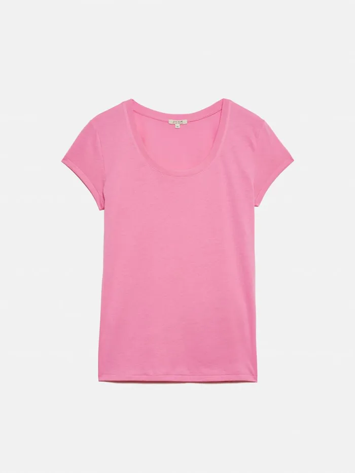 Jigsaw Supima Cotton Scoop Neck Tee Pop Pink Women Shirts and Tops