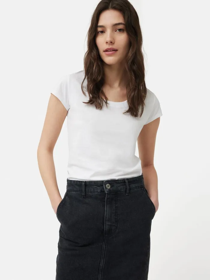 Jigsaw Supima Cotton Scoop Neck Tee White Women Shirts and Tops
