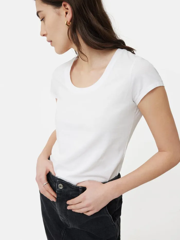 Jigsaw Supima Cotton Scoop Neck Tee White Women Shirts and Tops