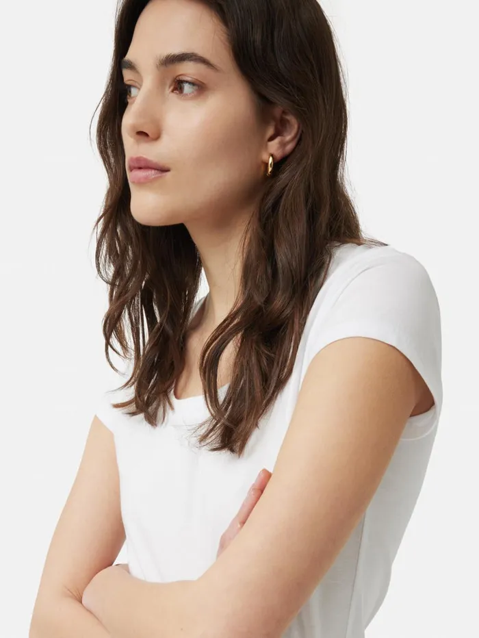 Jigsaw Supima Cotton Scoop Neck Tee White Women Shirts and Tops