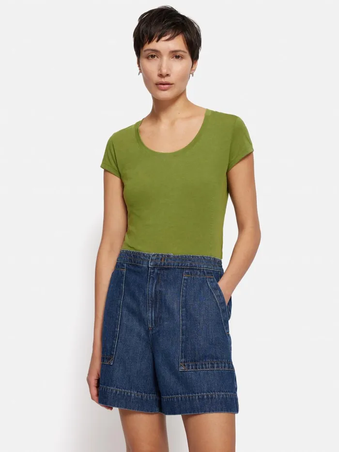 Jigsaw Supima Cotton Scoop Neck Tee Yucca Green Women Shirts and Tops