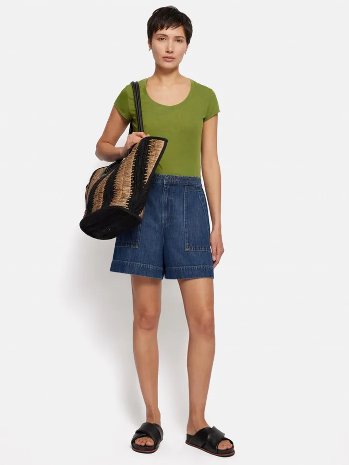 Jigsaw Supima Cotton Scoop Neck Tee Yucca Green Women Shirts and Tops