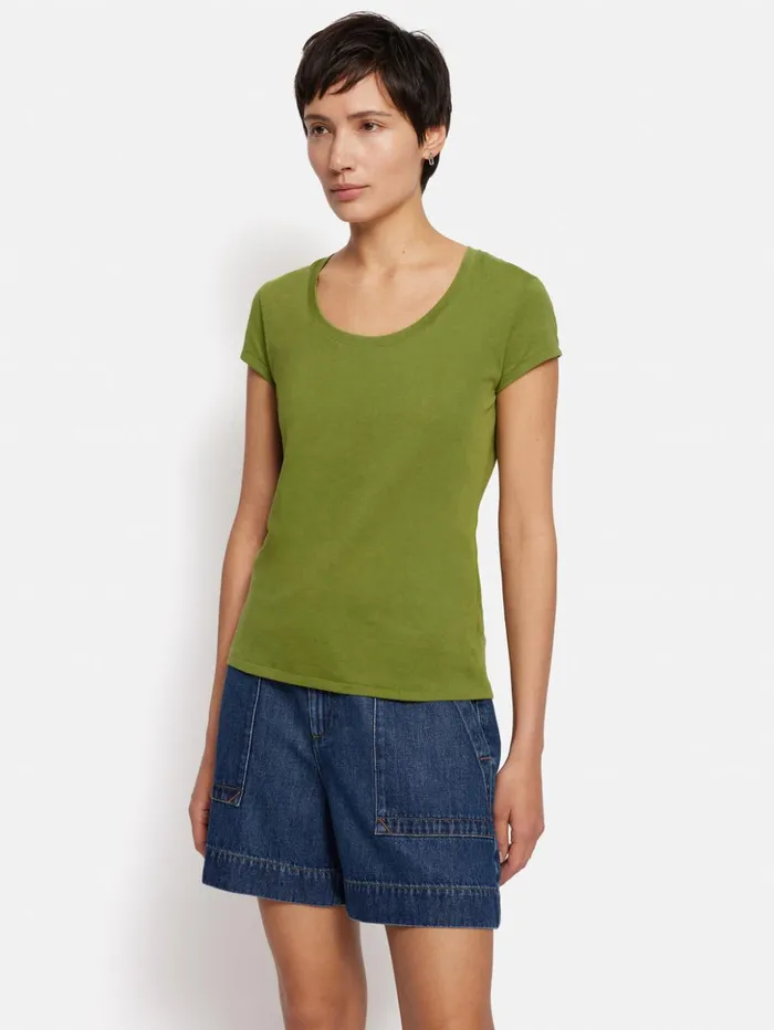 Jigsaw Supima Cotton Scoop Neck Tee Yucca Green Women Shirts and Tops