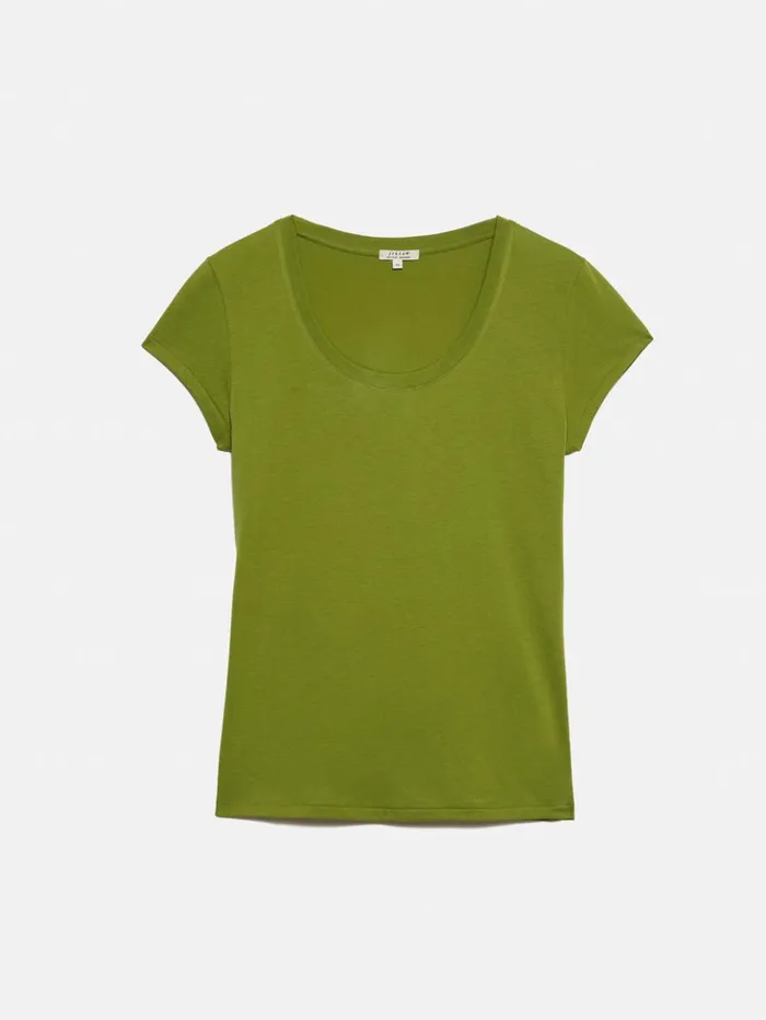 Jigsaw Supima Cotton Scoop Neck Tee Yucca Green Women Shirts and Tops