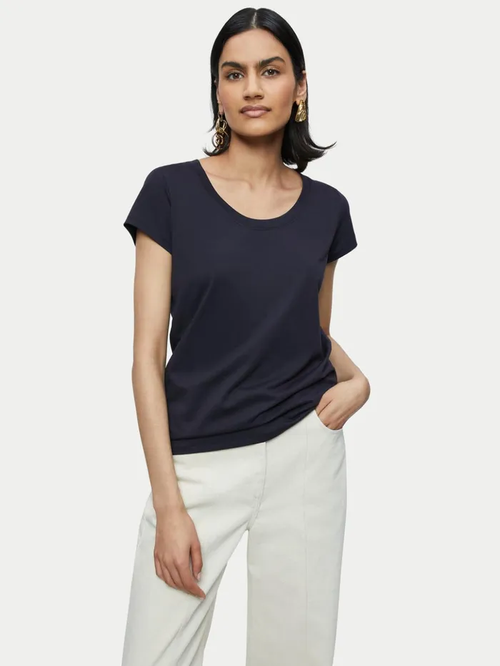 Jigsaw Supima Cotton Short Sleeve Tee Navy Women Shirts and Tops