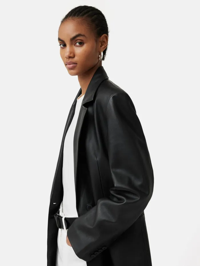 Jigsaw Tailored Leather Blazer Black Women Leather